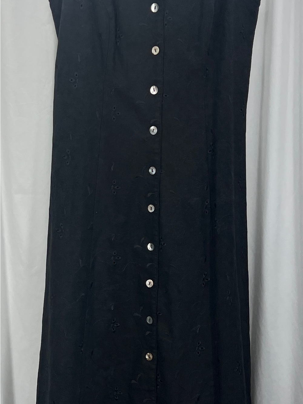 Sheri Martin Black Maxi Dress Women’s Sz 10 Eyelet Old Money Classic Sleeveless